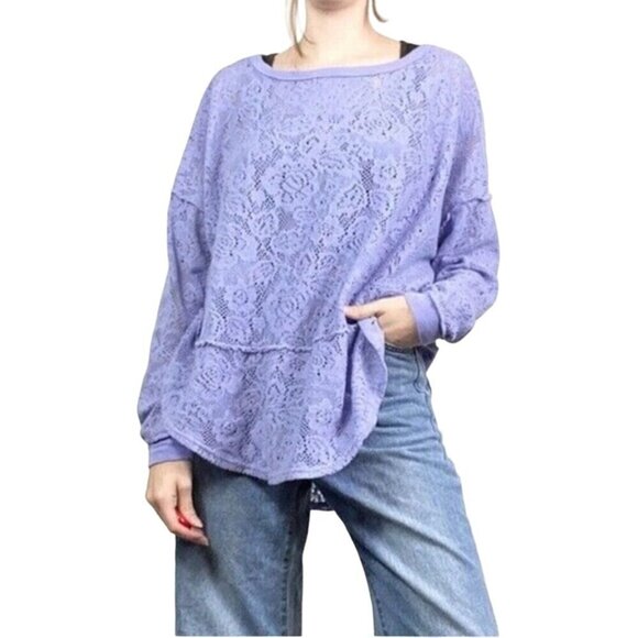 Free people Not Cold In The Lace Top Lavender Oversized Size S - Picture 1 of 7